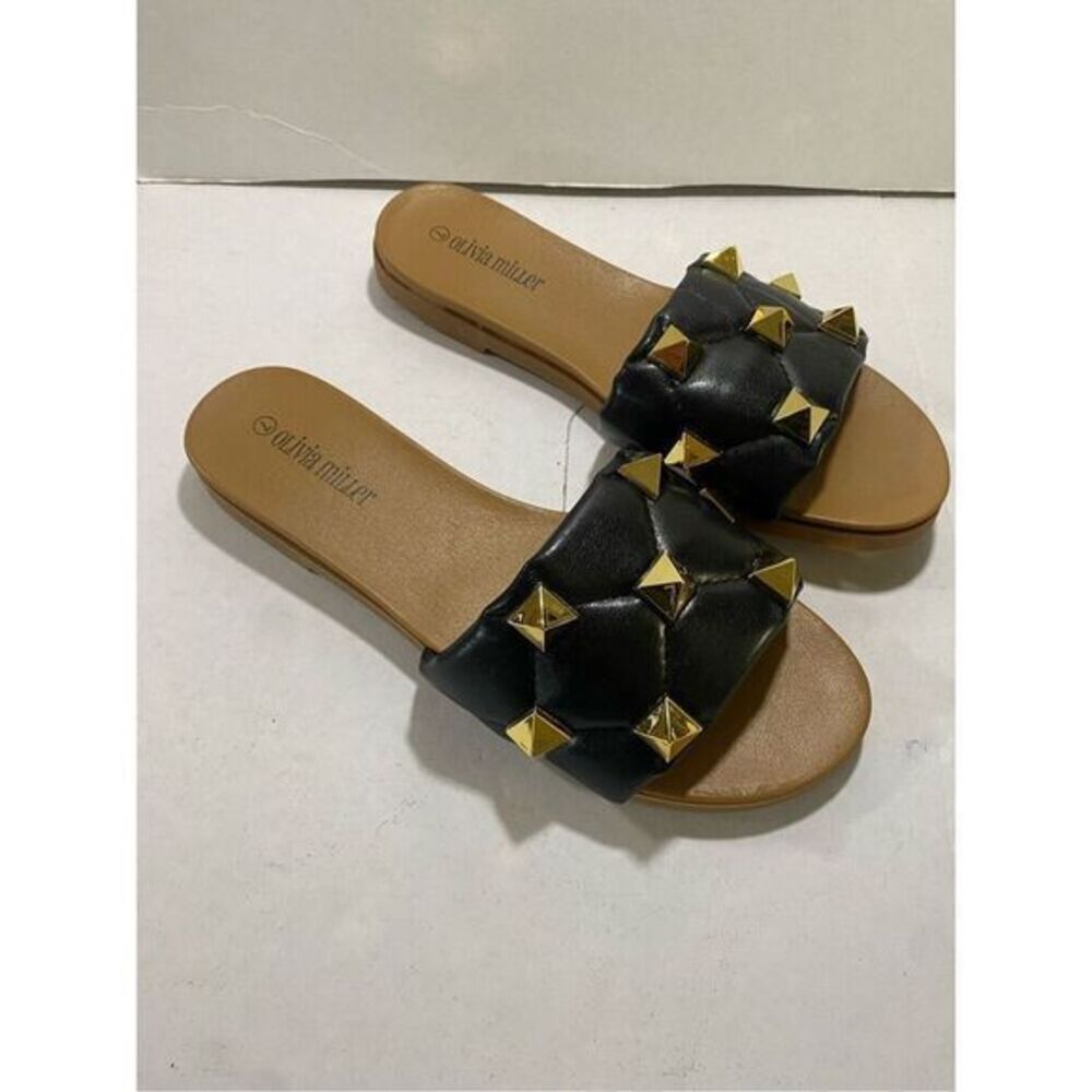 New Olivia Miller black and gold Skylar slide size 7‎